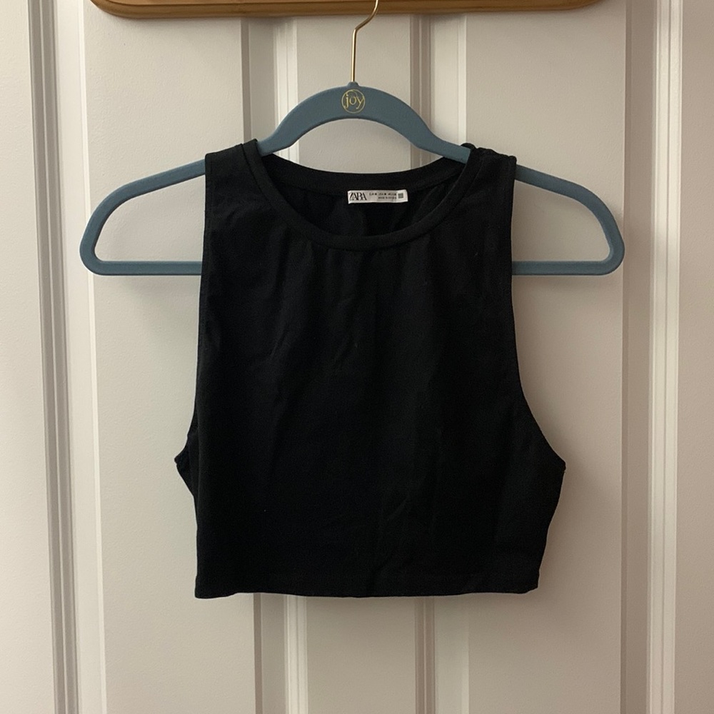 Zara Black Cropped Sleeveless Tank Top Size Medium